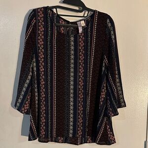 Alya Navy and Burgundy Patterned Blouse